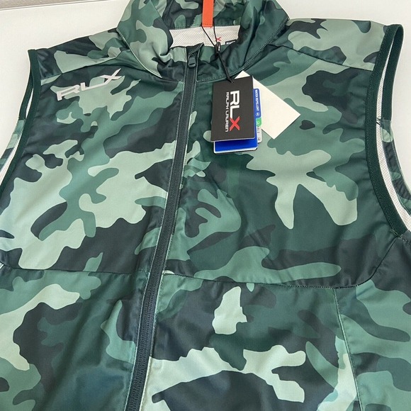 Ralph‎ Lauren RLX Water Repellent Green Camo Packable Vest Men's Large Full Zip - Picture 1 of 9